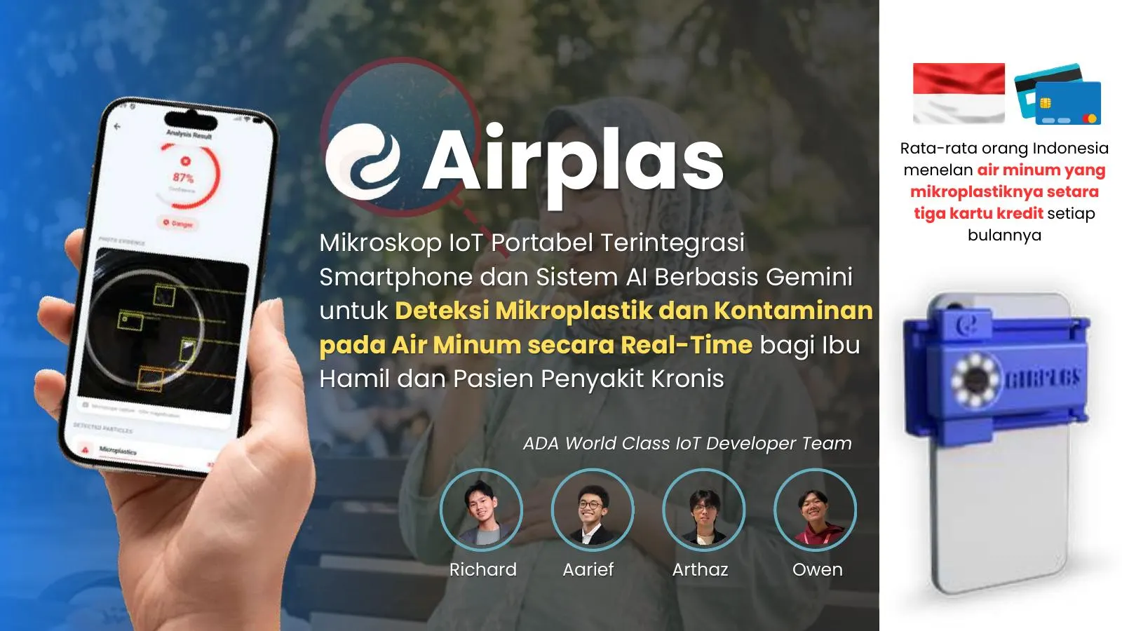 Airplas pitch deck cover with the smartphone microscope