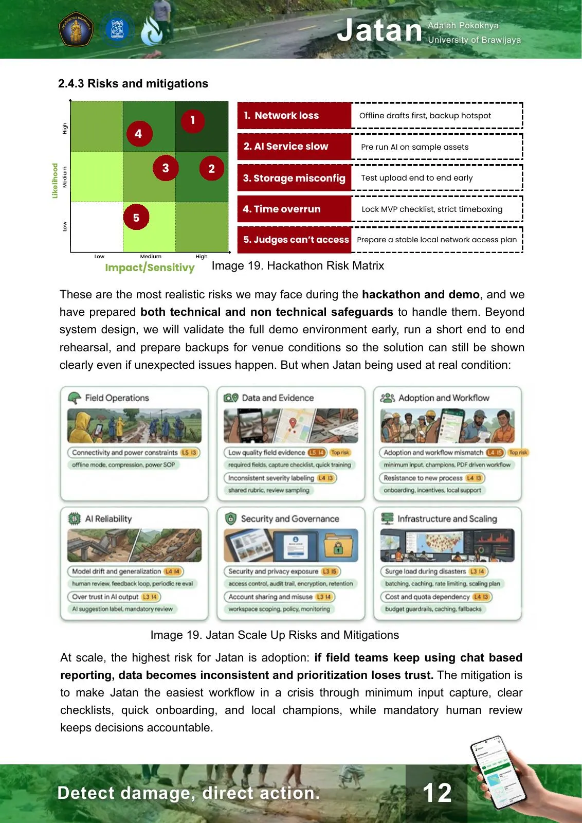 Implementation pages: the mobile field flow as built for the demo.